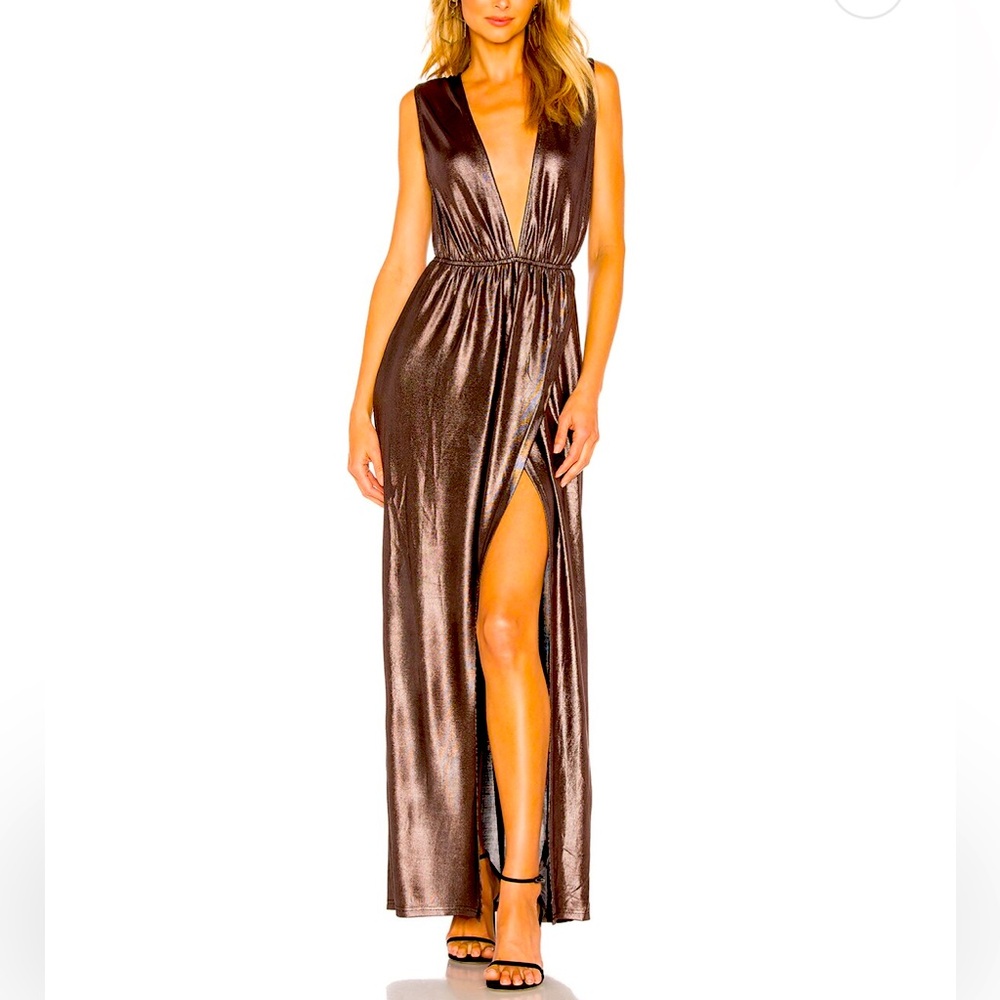 Revolve About Us Metallic Maxi Plunge Dress XS